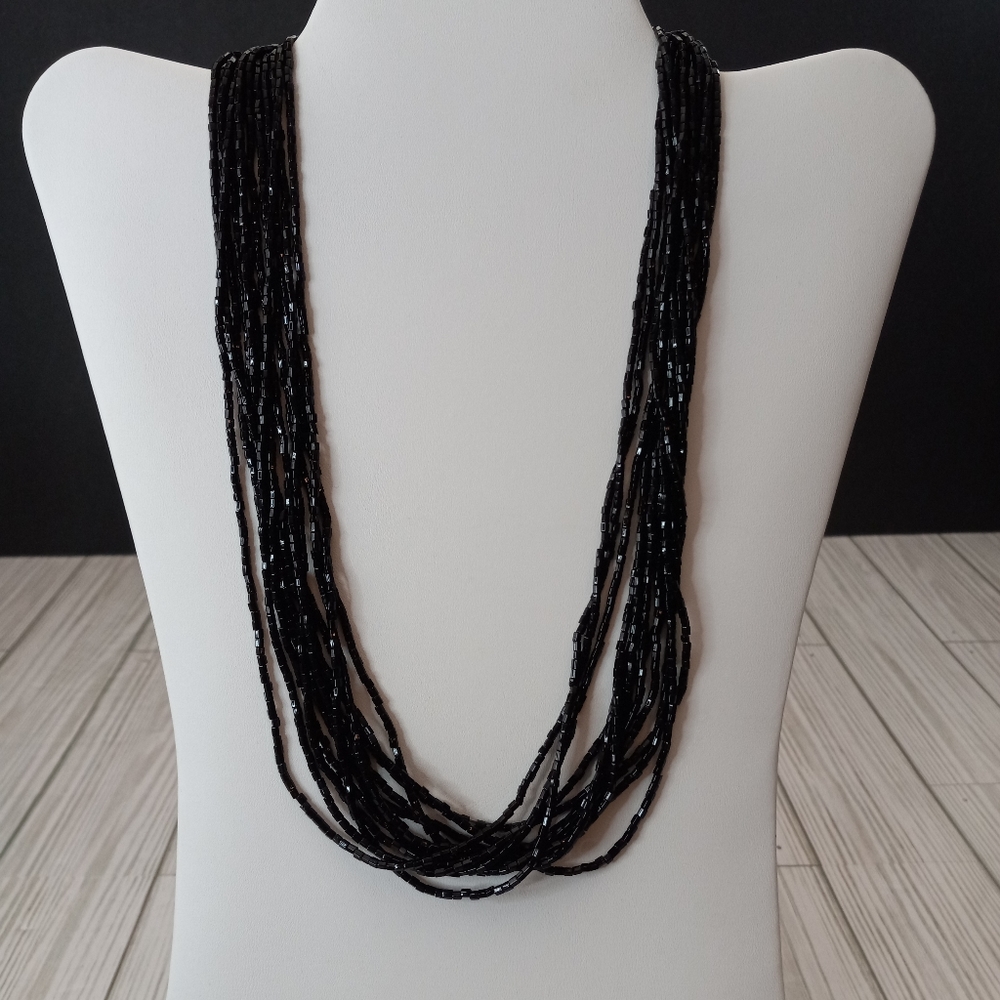 Black Beaded Multi-strand Necklace